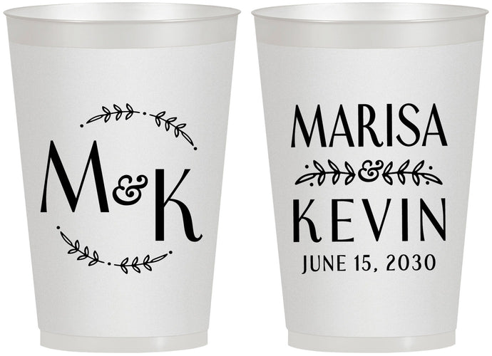 Personalized Wedding 12 oz Frosted Cups - Two Letter Monogram | 801