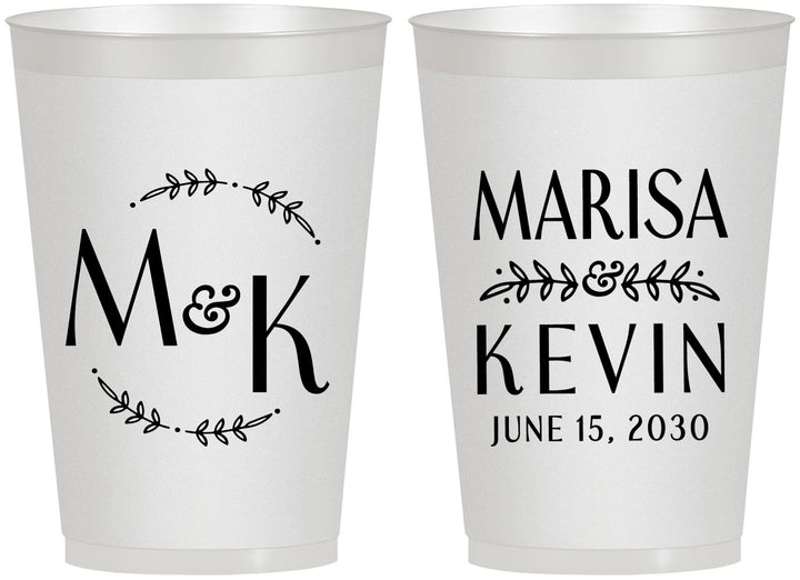 Personalized Wedding 12 oz Frosted Cups - Two Letter Monogram | 801