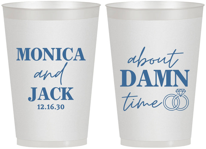 Personalized Wedding 12 oz Frosted Cups - About Damn Time | 809