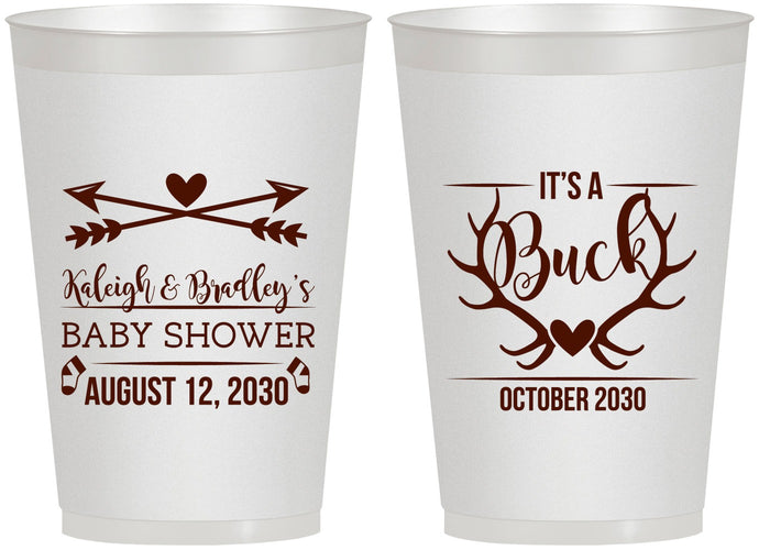Personalized Baby Shower 12 oz Frosted Cups - It’s A Buck Antler | 90000