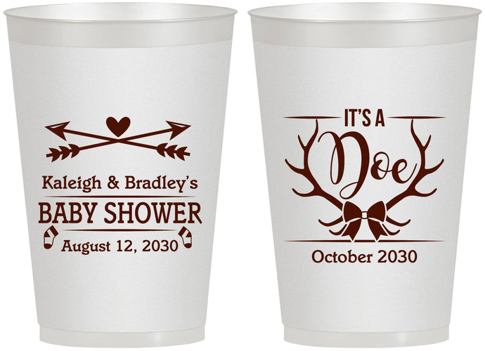 Personalized Baby Shower 12 oz Frosted Cups - It’s A Doe Antler | 90001