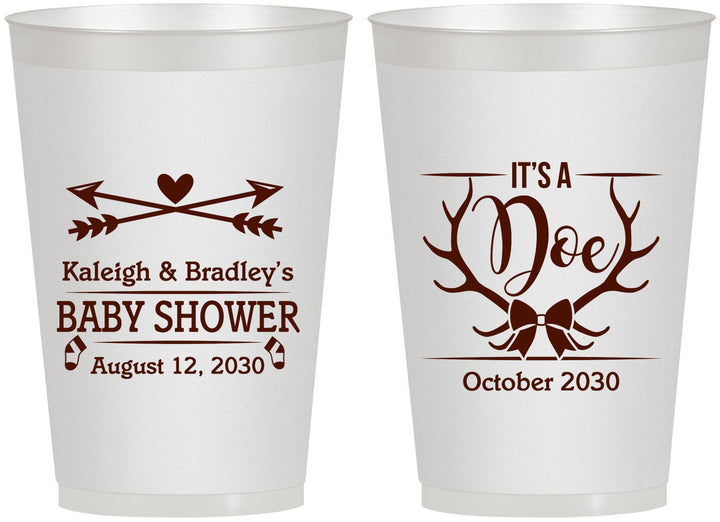 Personalized Baby Shower 12 oz Frosted Cups - It’s A Doe Antler | 90001