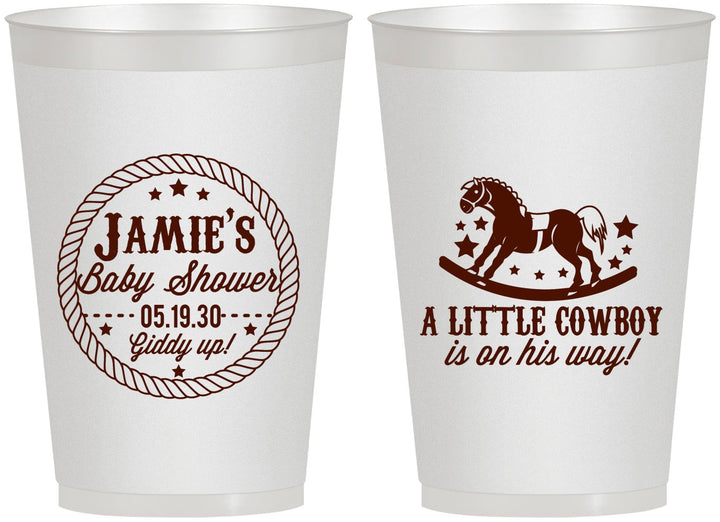 Personalized Baby Shower 12 oz Frosted Cups - Little Cowboy | 90003