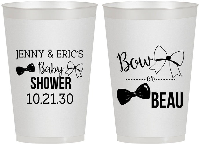 Personalized Baby Shower 12 oz Frosted Cups - Gender Reveal Bow Or Beau | 90004