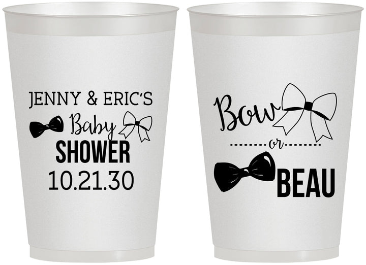 Personalized Baby Shower 12 oz Frosted Cups - Gender Reveal Bow Or Beau | 90004