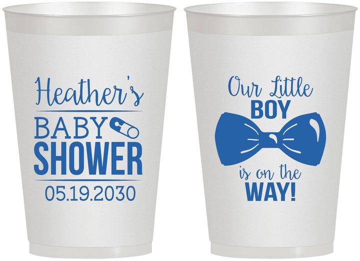 Personalized Baby Shower 12 oz Frosted Cups - Little Boy Is On The Way | 90005