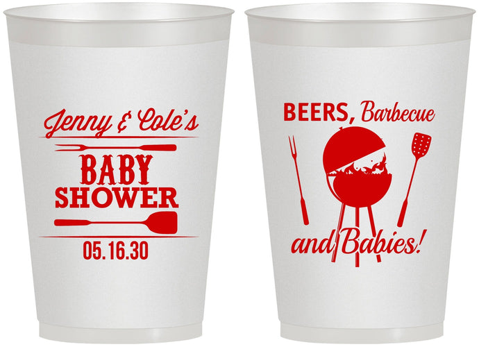 Personalized Baby Shower 12 oz Frosted Cups - Beers Bbq Babies | 90006