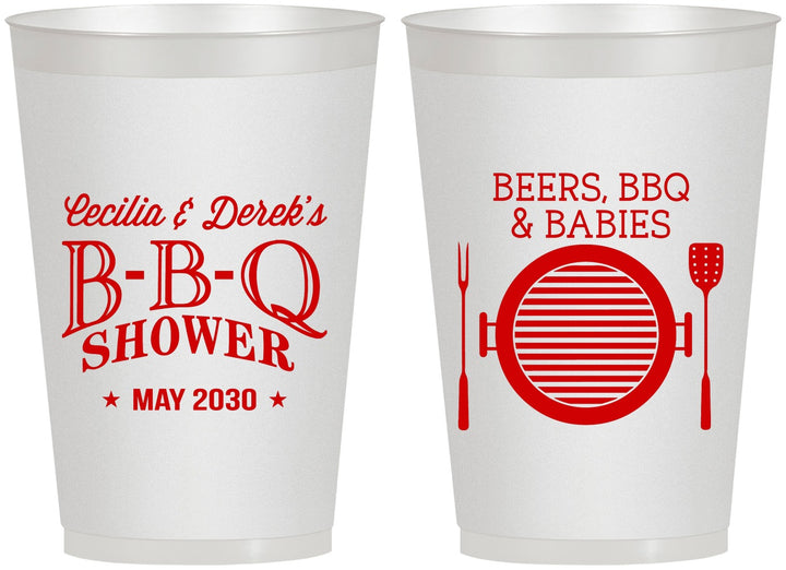 Personalized Baby Shower 12 oz Frosted Cups - Beers Bbq Babies | 90007