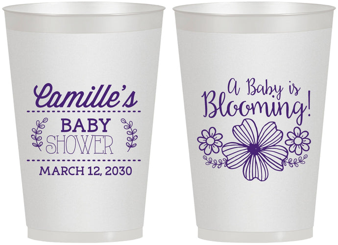 Personalized Baby Shower 12 oz Frosted Cups - Blooming | 90009