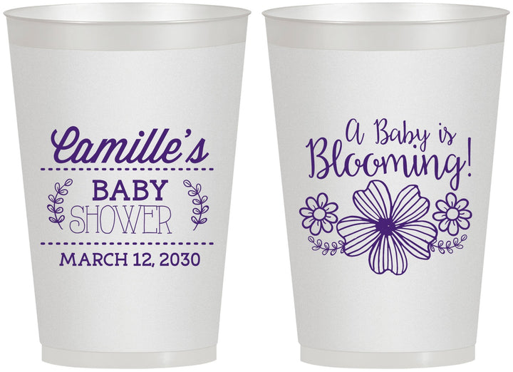Personalized Baby Shower 12 oz Frosted Cups - Blooming | 90009
