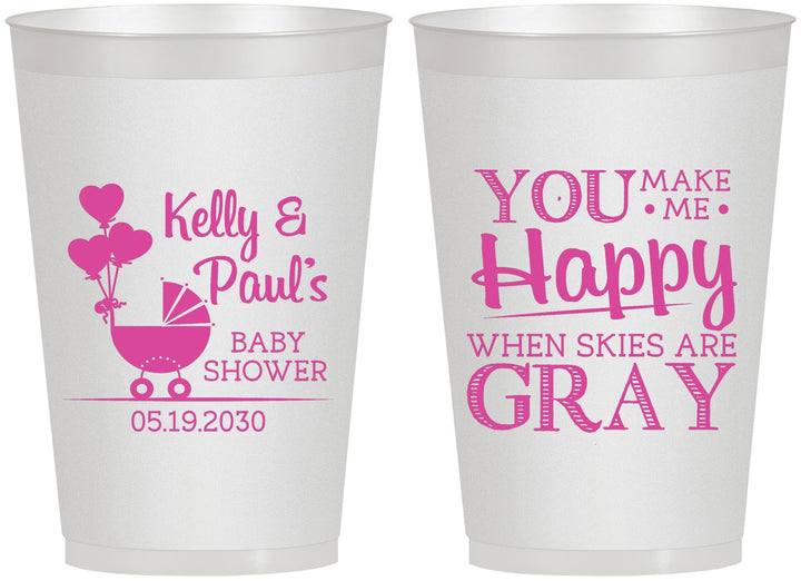 Personalized Baby Shower 12 oz Frosted Cups - You Make Me Happy | 90010