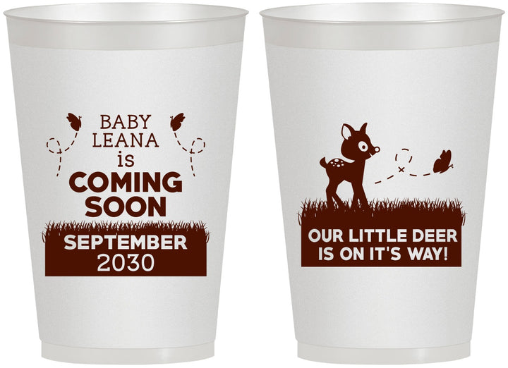 Personalized Baby Shower 12 oz Frosted Cups - Little Deer On The Way | 90011