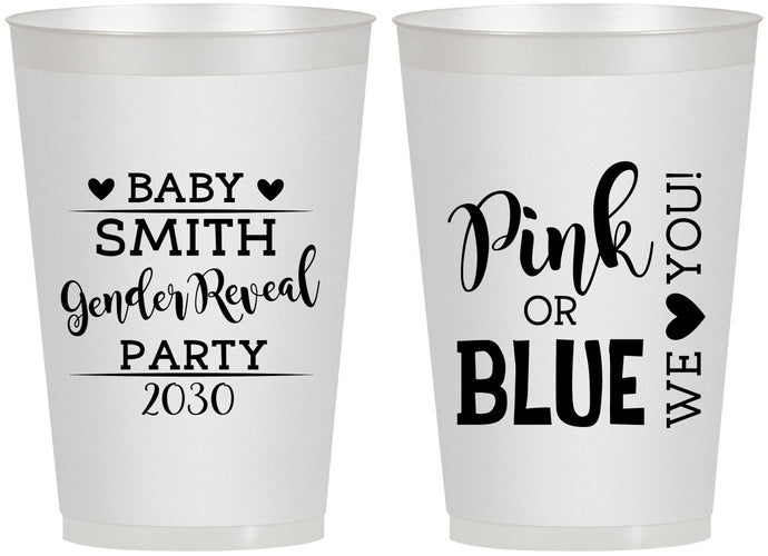 Personalized Baby Shower 12 oz Frosted Cups - Gender Reveal Pink Or Blue | 90012