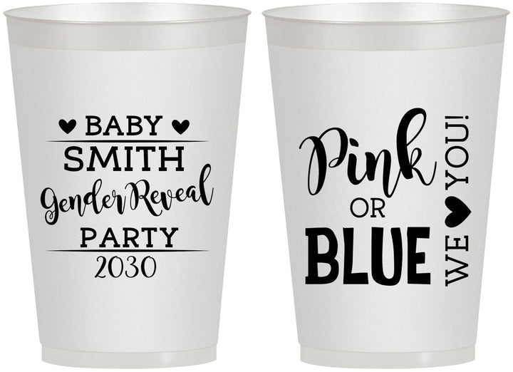 Personalized Baby Shower 12 oz Frosted Cups - Gender Reveal Pink Or Blue | 90012