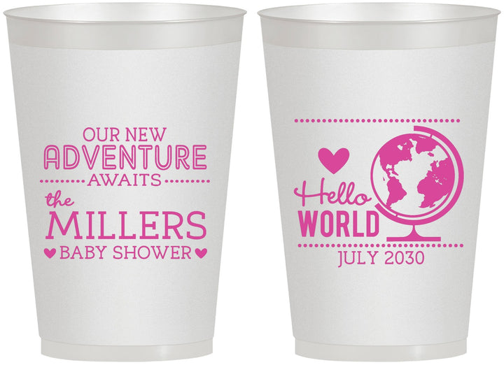 Personalized Baby Shower 12 oz Frosted Cups - Hello World | 90013