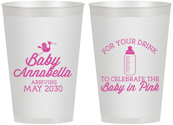 Personalized Baby Shower 12 oz Frosted Cups - Drink Baby In Pink | 90014