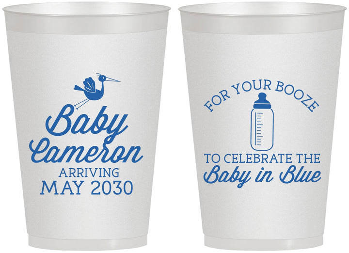 Personalized Baby Shower 12 oz Frosted Cups - Booze Baby In Blue | 90015