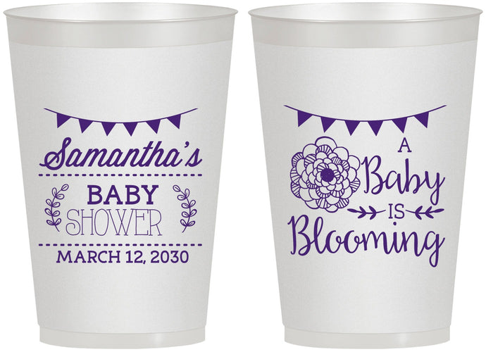 Personalized Baby Shower 12 oz Frosted Cups - Blooming | 90020