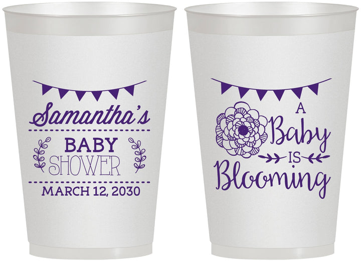 Personalized Baby Shower 12 oz Frosted Cups - Blooming | 90020