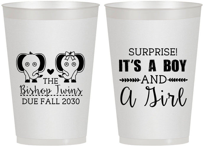 Personalized Baby Shower 12 oz Frosted Cups - Twins Boy And Girl | 90026