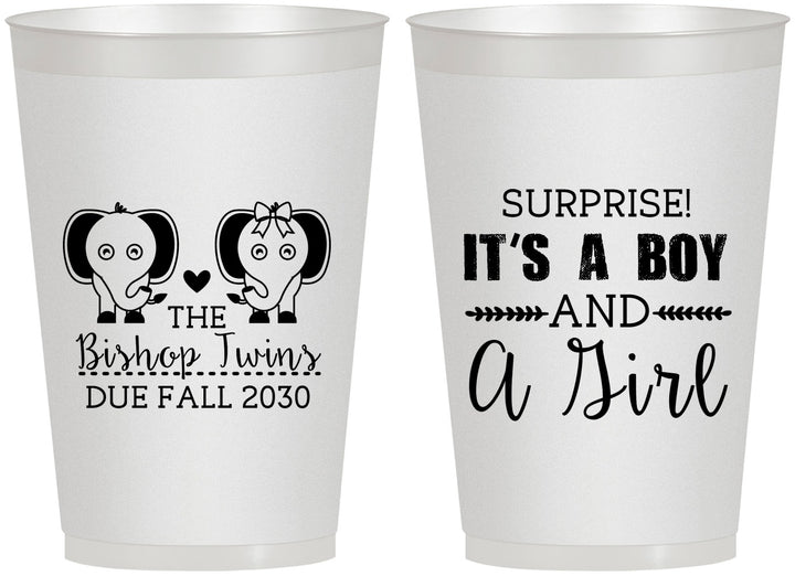 Personalized Baby Shower 12 oz Frosted Cups - Twins Boy And Girl | 90026