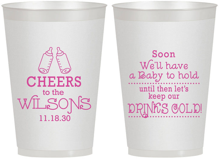 Personalized Baby Shower 12 oz Frosted Cups - Cheers Bottle | 90031