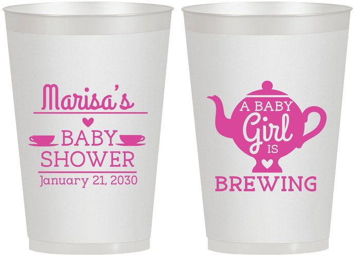 Personalized Baby Shower 12 oz Frosted Cups - Baby Girl Is Brewing | 90034
