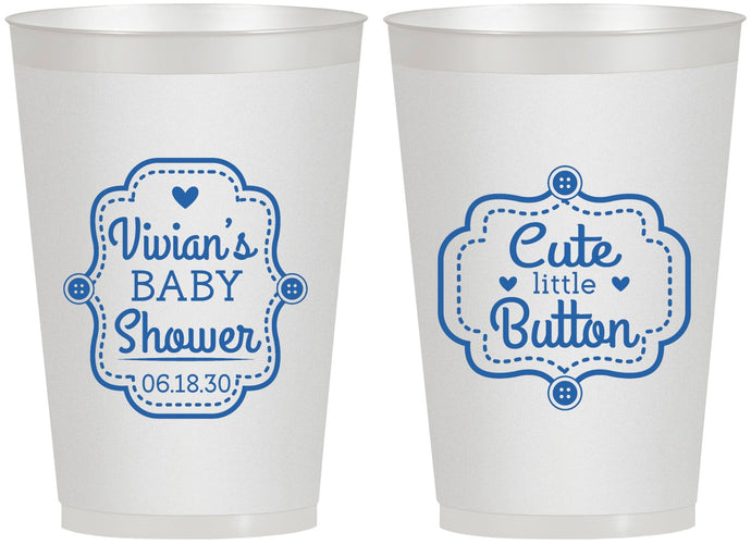 Personalized Baby Shower 12 oz Frosted Cups - Cute Little Button | 90035