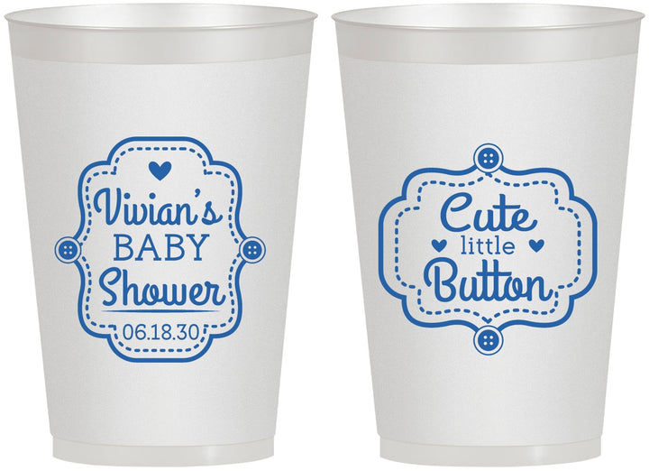 Personalized Baby Shower 12 oz Frosted Cups - Cute Little Button | 90035