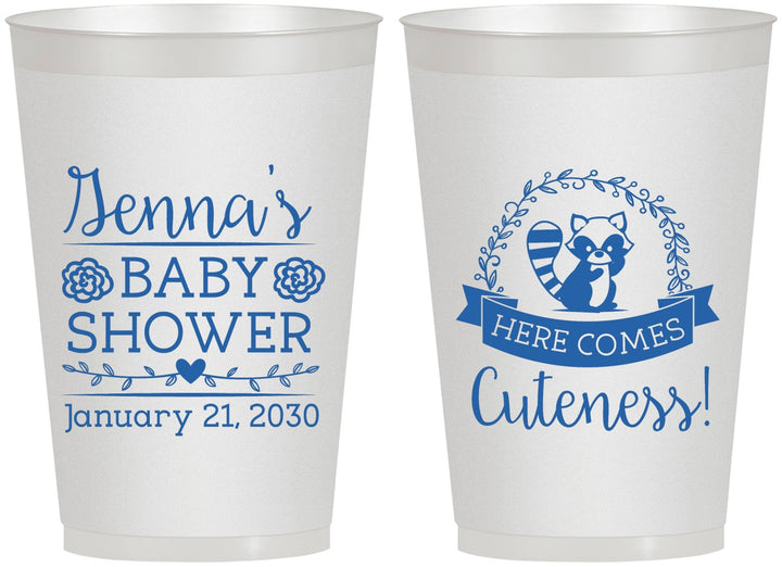 Personalized Baby Shower 12 oz Frosted Cups - Racoon Cuteness | 90037