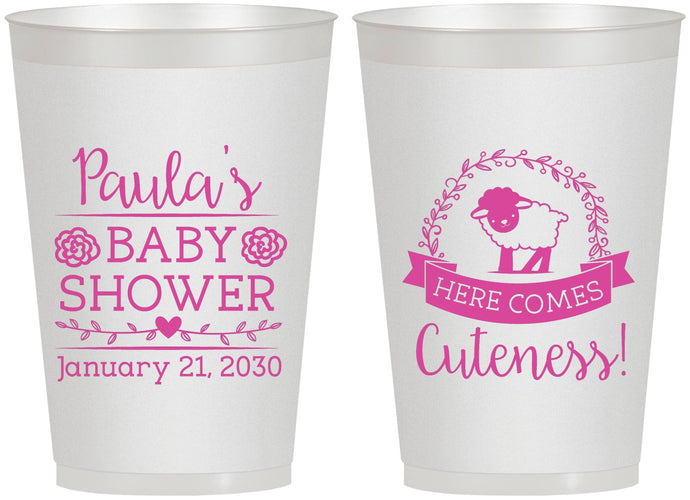 Personalized Baby Shower 12 oz Frosted Cups - Lamb Cuteness | 90038