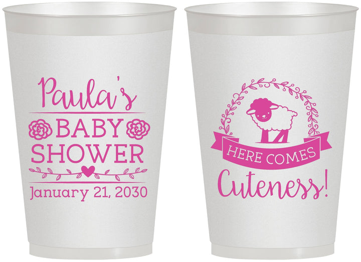 Personalized Baby Shower 12 oz Frosted Cups - Lamb Cuteness | 90038