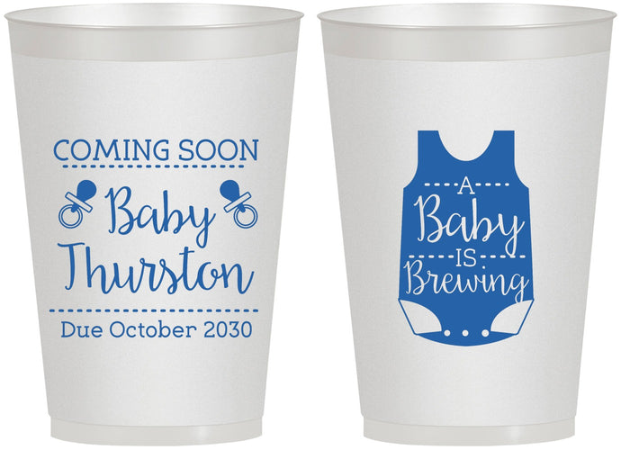 Personalized Baby Shower 12 oz Frosted Cups - Baby Is Brewing | 90039
