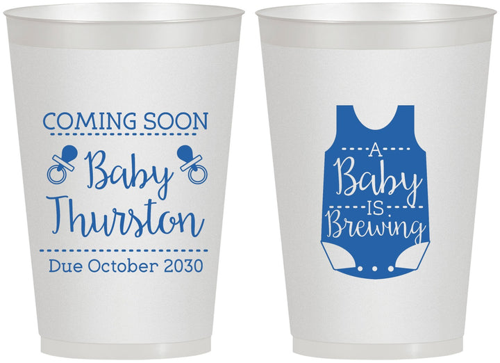 Personalized Baby Shower 12 oz Frosted Cups - Baby Is Brewing | 90039
