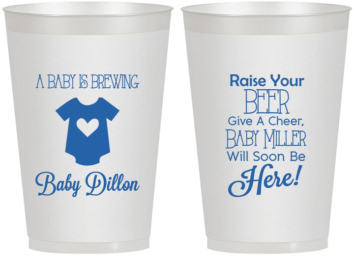 Personalized Baby Shower 12 oz Frosted Cups - Baby Is Brewing | 90041