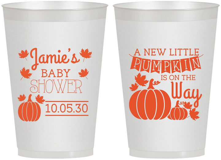 Personalized Baby Shower 12 oz Frosted Cups - Pumpkin On The Way | 90042