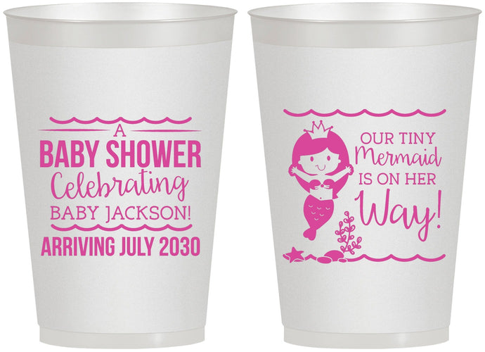Personalized Baby Shower 12 oz Frosted Cups - Mermaid On Her Way | 90046