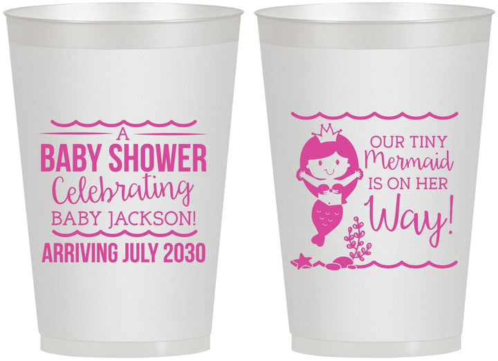 Personalized Baby Shower 12 oz Frosted Cups - Mermaid On Her Way | 90046