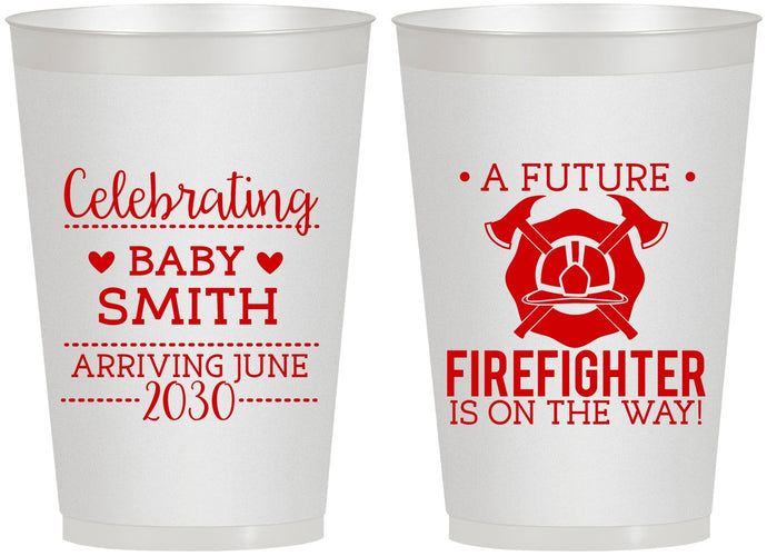 Personalized Baby Shower 12 oz Frosted Cups - Future Firefighter | 90048