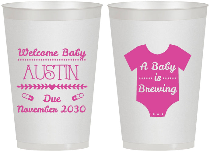 Personalized Baby Shower 12 oz Frosted Cups - Baby Is Brewing | 90050