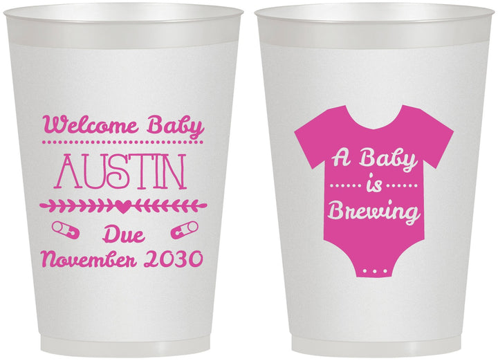 Personalized Baby Shower 12 oz Frosted Cups - Baby Is Brewing | 90050