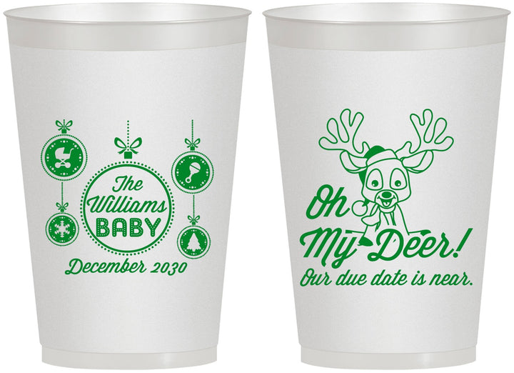Personalized Baby Shower 12 oz Frosted Cups - Oh My Deer Christmas | 90051