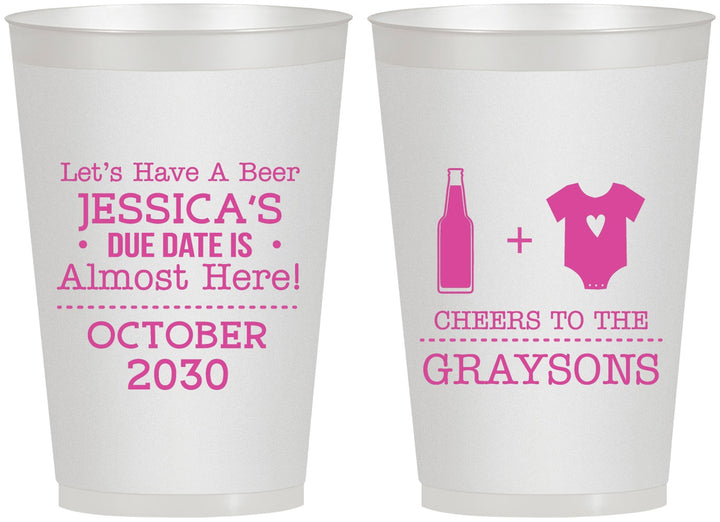 Personalized Baby Shower 12 oz Frosted Cups - Due Date Almost Here | 90052