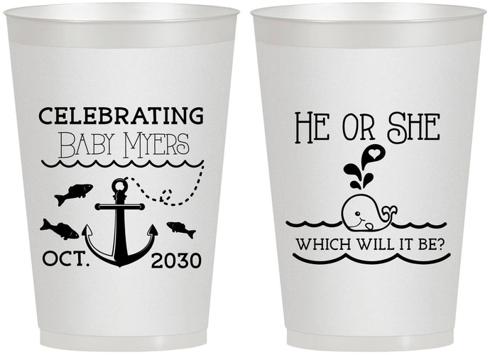 Personalized Baby Shower 12 oz Frosted Cups - Gender Reveal Whale | 90053