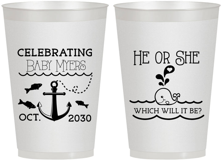 Personalized Baby Shower 12 oz Frosted Cups - Gender Reveal Whale | 90053