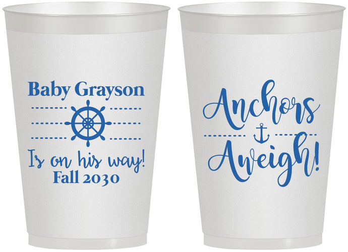Personalized Baby Shower 12 oz Frosted Cups - Nautical Anchors Aweigh | 90054