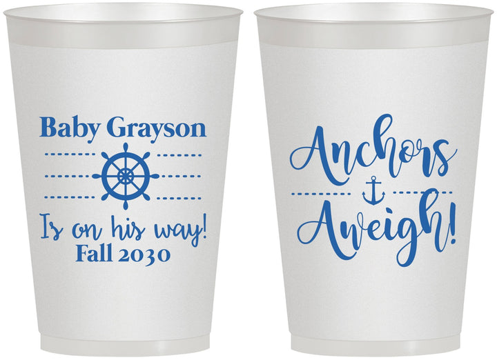 Personalized Baby Shower 12 oz Frosted Cups - Nautical Anchors Aweigh | 90054