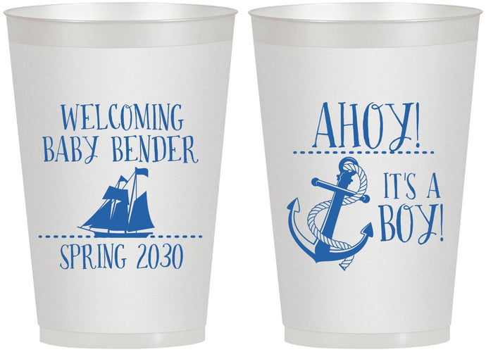 Personalized Baby Shower 12 oz Frosted Cups - Nautical Ahoy It’s A Boy | 90055