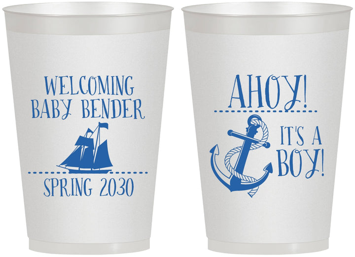 Personalized Baby Shower 12 oz Frosted Cups - Nautical Ahoy It’s A Boy | 90055