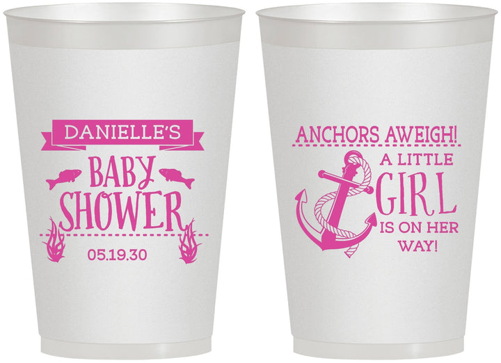 Personalized Baby Shower 12 oz Frosted Cups - Anchors Aweigh Little Girl | 90056